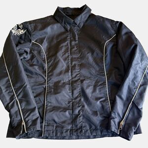 HARLEY DAVIDSON Black Biker Moto Jacket  Embroidered Logo Windbreaker Women's L
